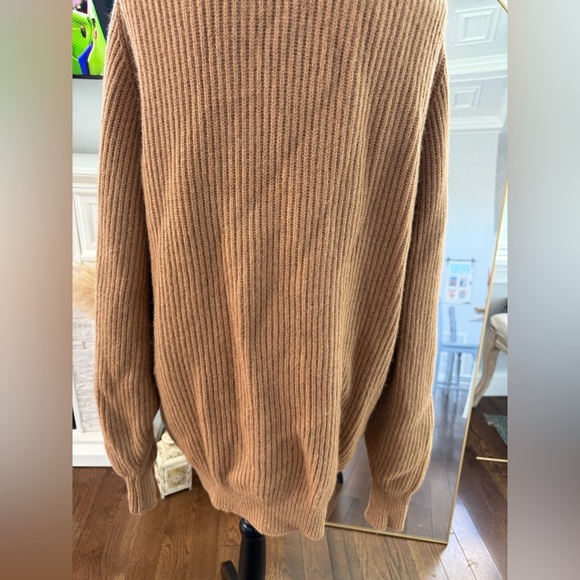 Lands' End 100% Camel Hair Men's Brown Ribbed Cardigan made in Scotland - Picture 6 of 13